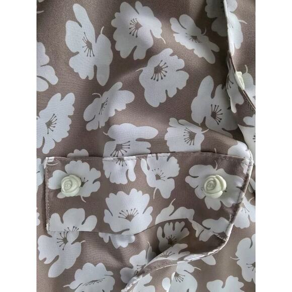 Vintage Orvis Tradwife Pleated Tan Floral Print Button Collared Midi Dress L‎ - Picture 5 of 12